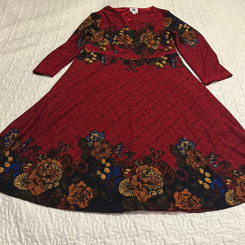 Red border print dress 16